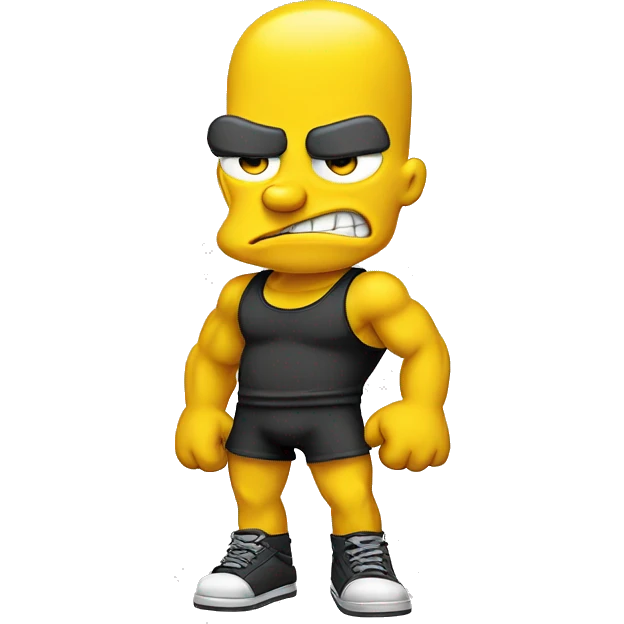 muscular in simpsons style in yellow color smiley face emoji