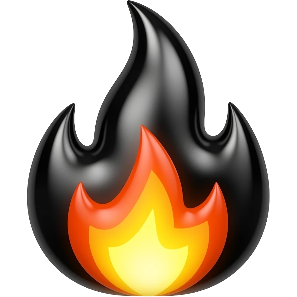 Black and high polished chrome Kuwaii fire emoji emoji