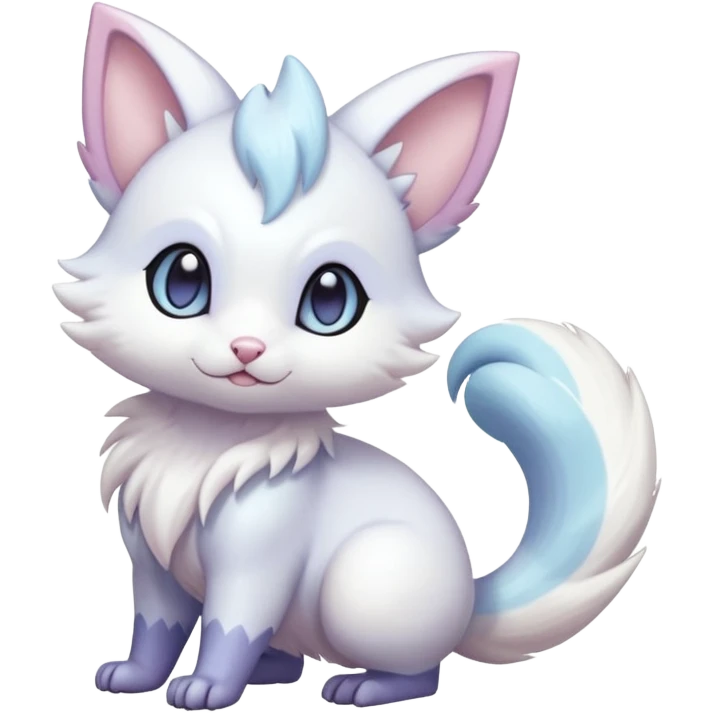 Shiny Cute Adorable Innocent Precious Furry Divine Glorious Holy Iridescent Pale Pastel Whitish Bright Furret-Absol-Skitty-Noibat-Hybrid (Full body) emoji