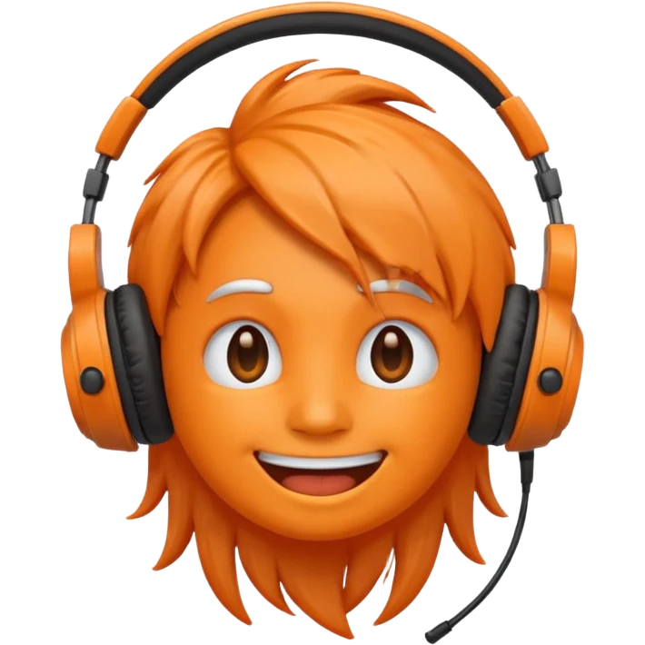 Orange happy face emoji with a couple of hair,headphones,and antennas. emoji