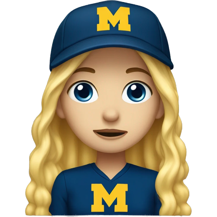 Blonde girl with blue eyes crying wearing University of Michigan hat emoji