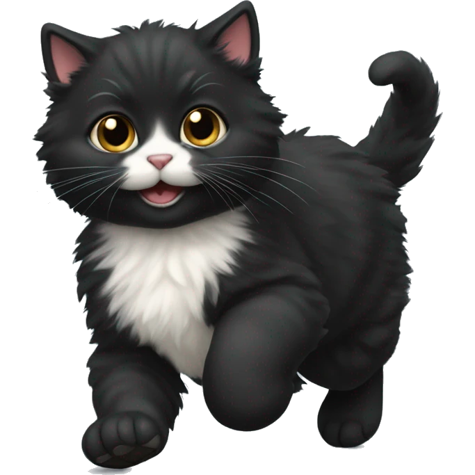 fluffy fat black kitten running emoji