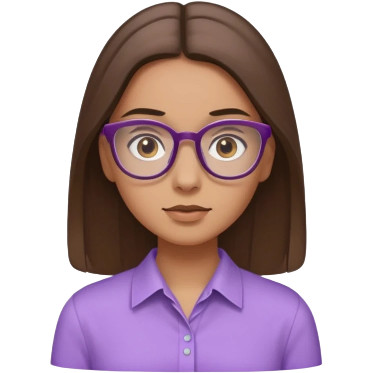 Imagine a pretty girl with slightly light brown skin with big brown eyes and glasses. She has straight long brown hair in a slick back and is wearing a light purple shirt emoji
