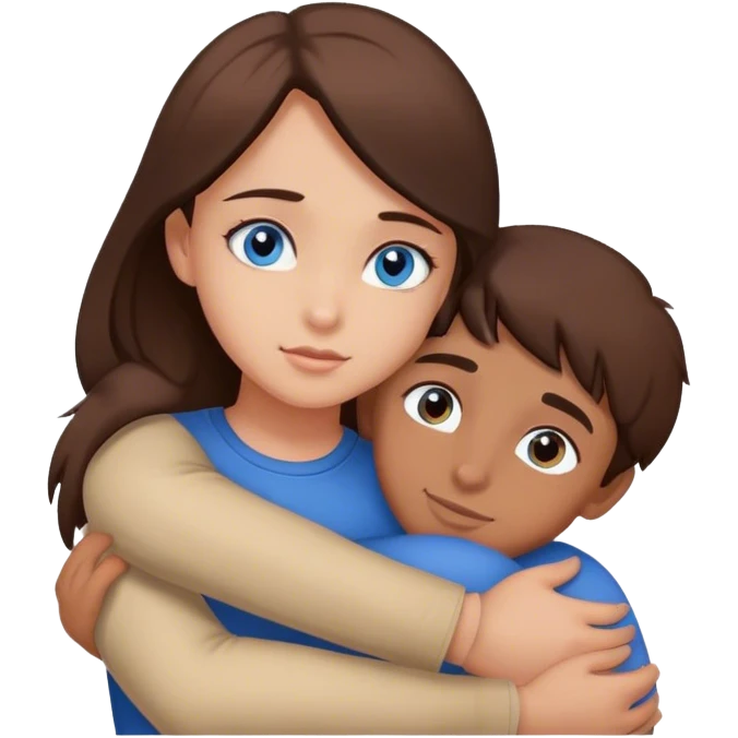 Girl with brown eyes hugging boy with blue eyes  emoji