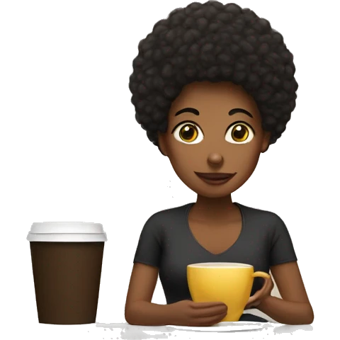 Mujer con. Pelo afro negro tomando café  emoji