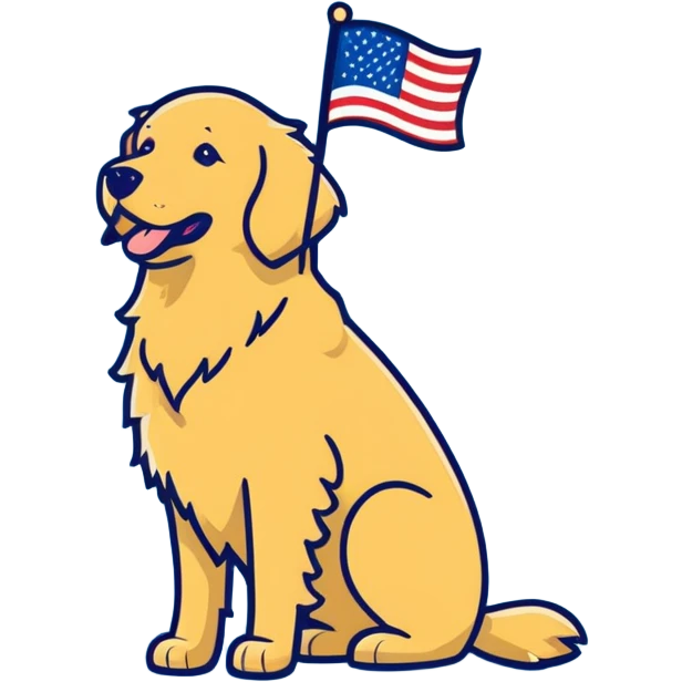 Golden Retriever with American flag emoji