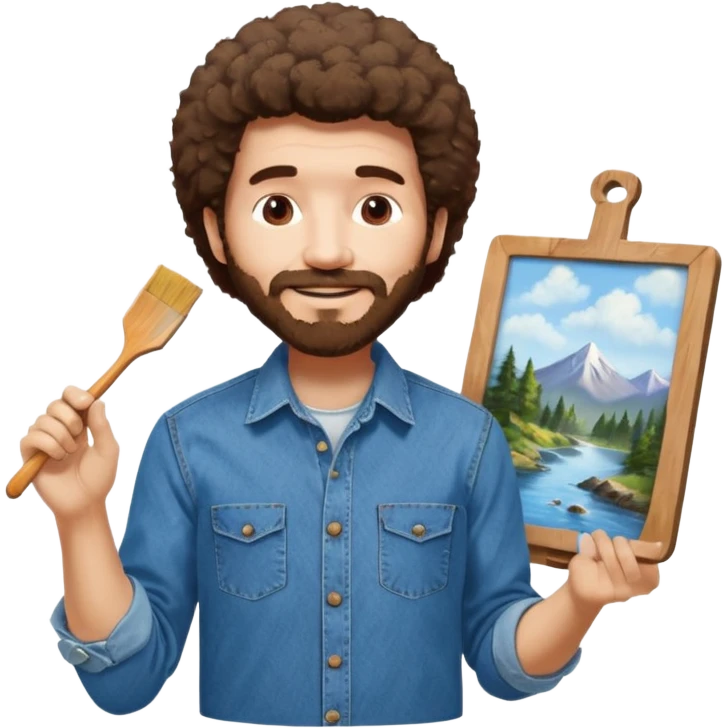 Bob Ross painting on a canvas emoji