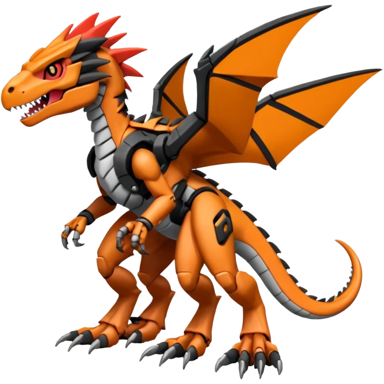 Cool Edgy Black Orange Digimon-Fakemon-Guilmon-Velociraptor-Dragon-Mecha full body emoji