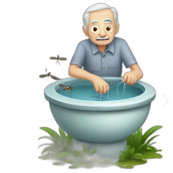 old man breeding mosquitoes in bird bath emoji