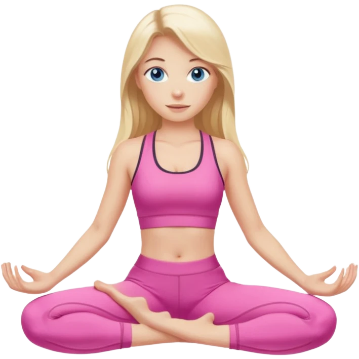  long blown out blonde hair woman blue eyes wearing pink workout set doing pilates emoji