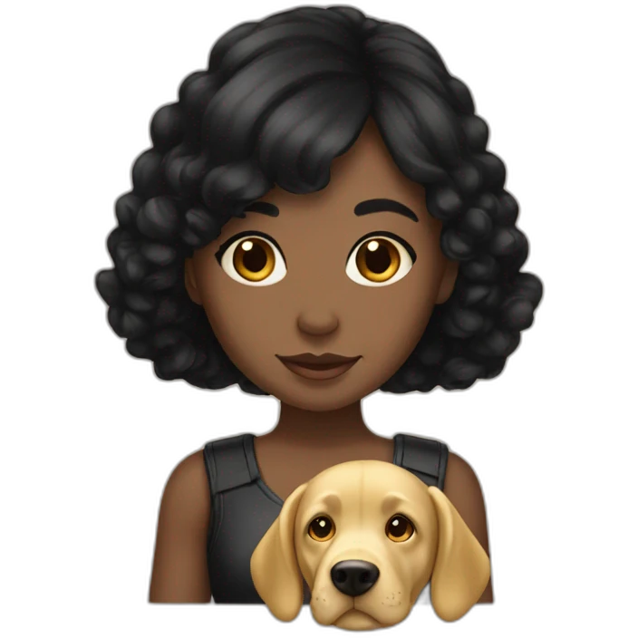 black hair european girl with a gold labrador emoji