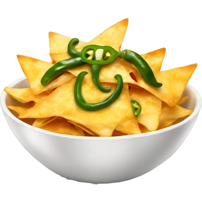 bowl of cheesy nachos with jalapeños  emoji