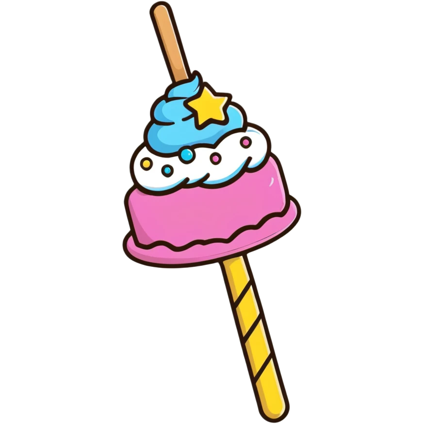 cartoon sticker style magic wand with frosting and sprinkles emoji