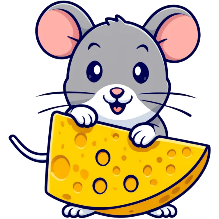 Jerry mouse enjoying a large piece of swiss cheese emoji