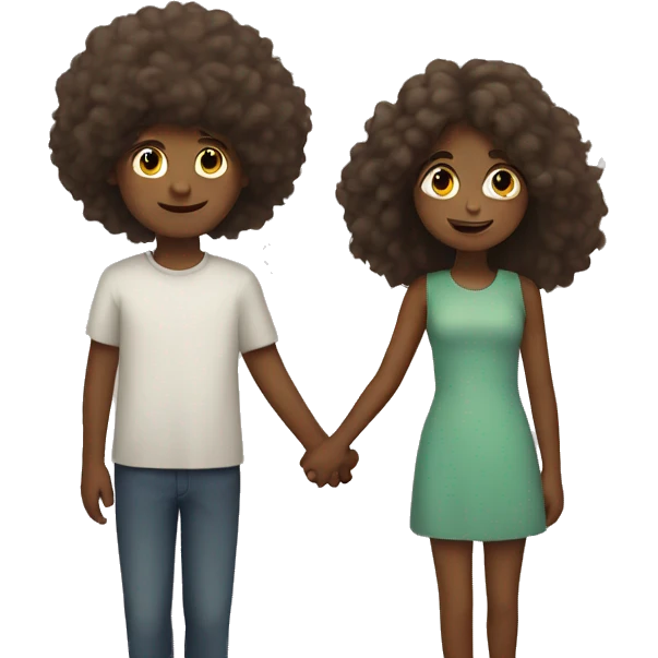 boy with fluffy hair holding hands with girl emoji