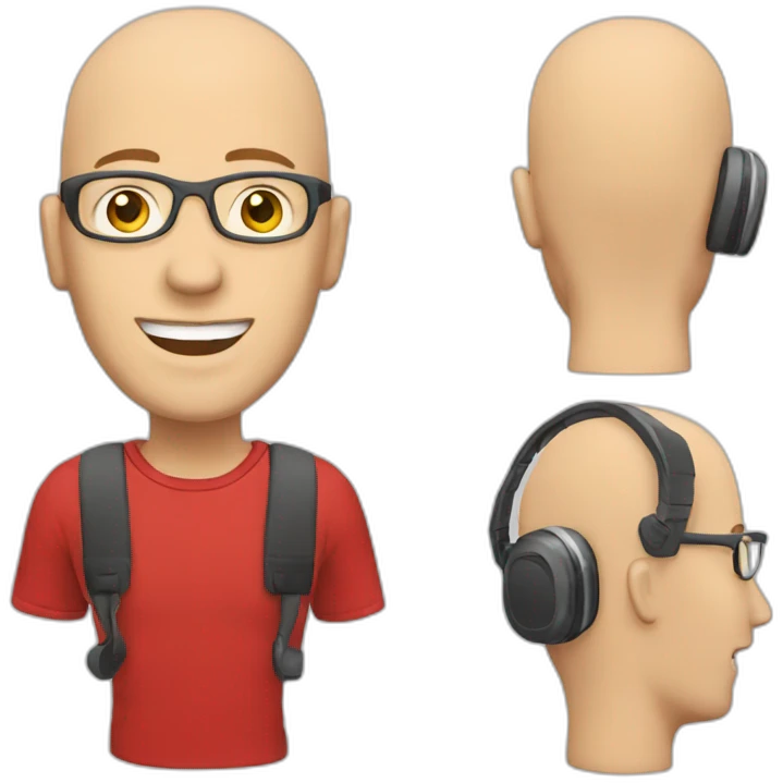 customer service bald man with headset with red t-shirt emoji