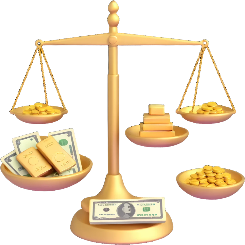 gold scale with money on one side and beauty products on the other emoji