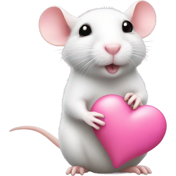 white rat holding small pink heart in its paws emoji