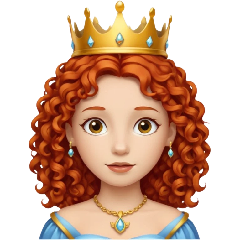 Princess with curly red hair, small crown emoji