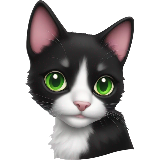 fluffy black tuxedo cat with green eyes and pink nose emoji