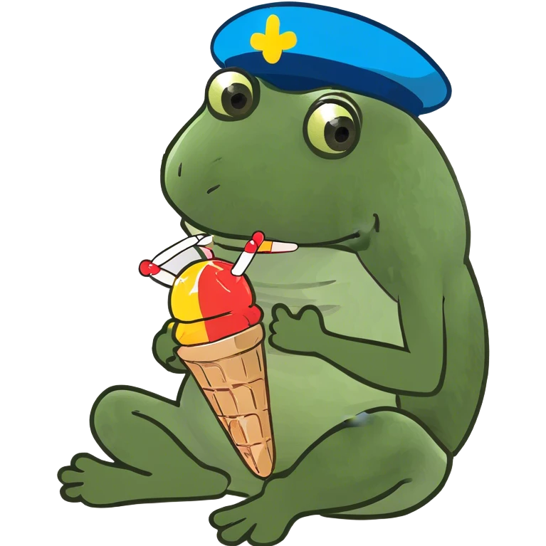 wearing a propeller hat, eating a popsicle, sitting down, full body emoji