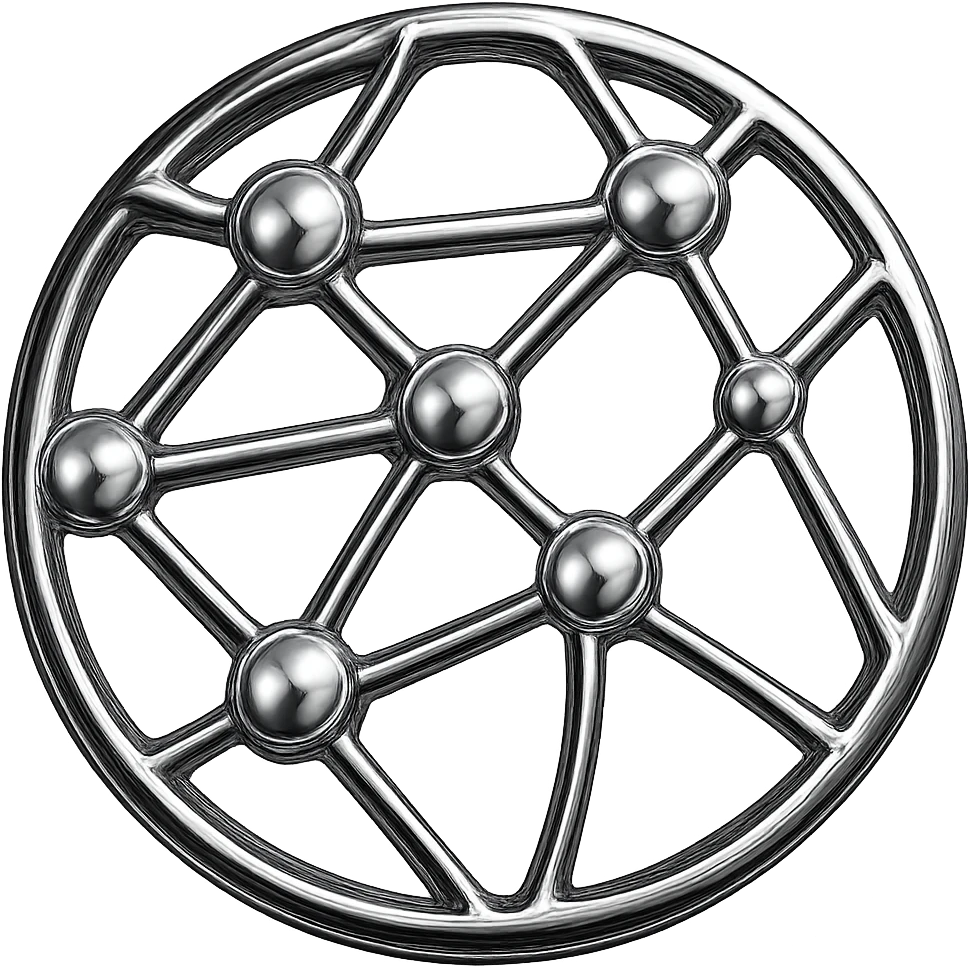 Make this network globe icon metallic with chrome-like reflections and shine. Keep the 3D depth and pixel art influence. Background should be transparent. emoji