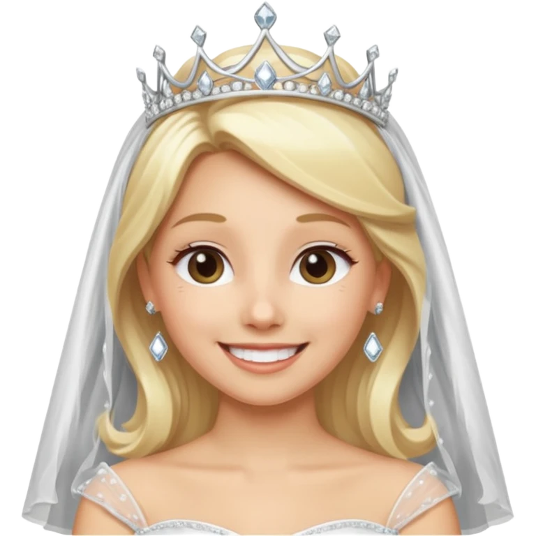 blonde bride silver diamond tiara and veil emoji