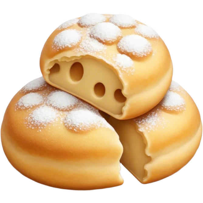 Cinematic Realistic Fritule Dessert Emoji, featuring small, fluffy dough balls dusted with powdered sugar rendered with delicate textures and warm, inviting lighting. emoji