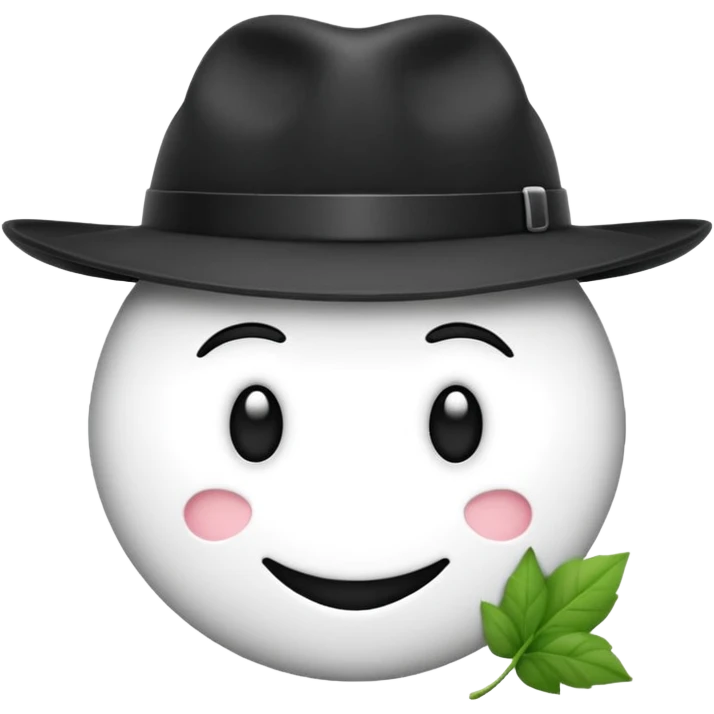 créer un emoji farfadet en noir et blanc, en traçant que les contours, sans pot de pièces dans la main et avec un trèfle à 4 feuilles sur le chapeau emoji