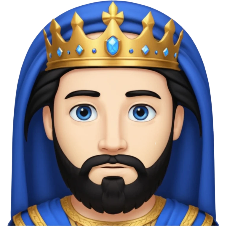 King Solomon with black hair and beard, blue eyes emoji