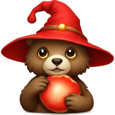 Wizard bear holding red mushroom emoji
