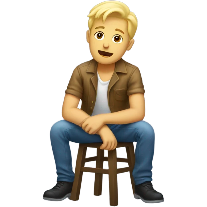a blond men sitting on a stool and wondering looking upwards emoji
