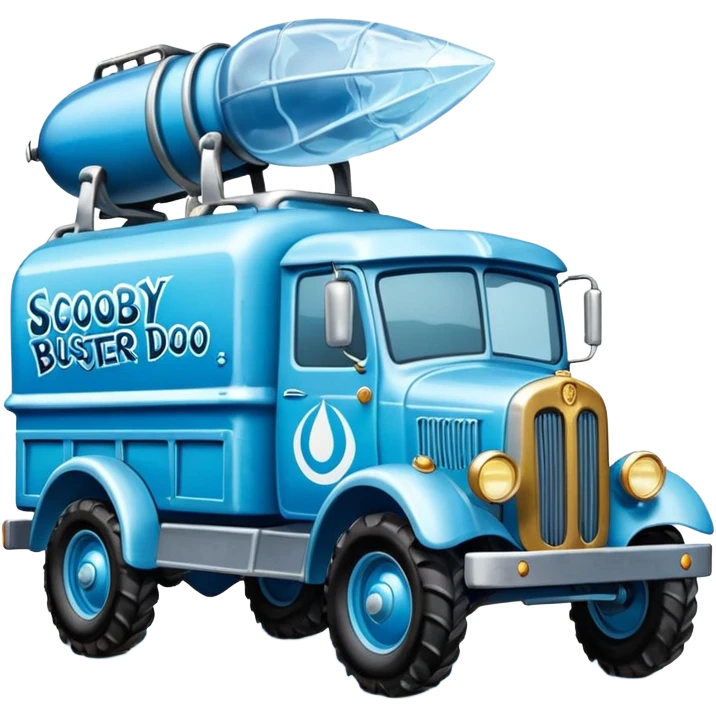 The Flintstones shiny ice-blue frozen Scooby Doo 1915 Lightning Bug busters liquidator’s antique long wheelbase off-road moving truck  emoji