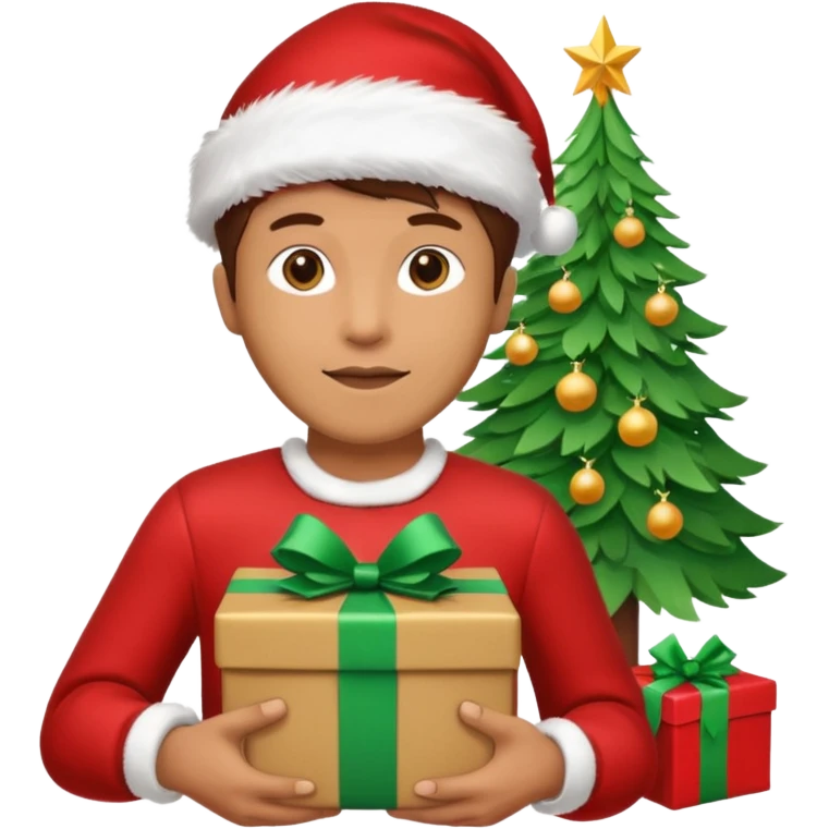 create a realistic emoji of a logistic woker under a christmas tree emoji