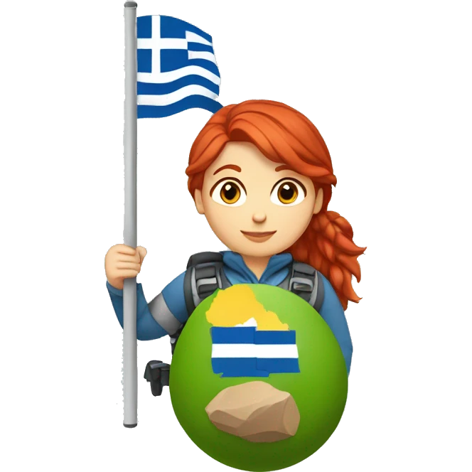 female mountaineer red hair with easter egg and greek flag  emoji