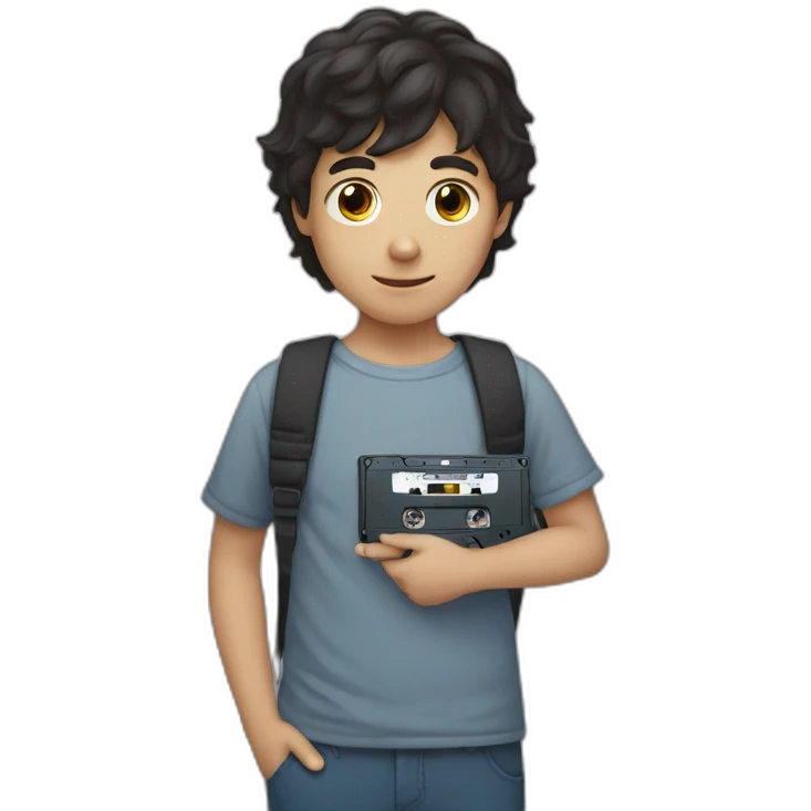 dark hair boy with cassette in his hand emoji
