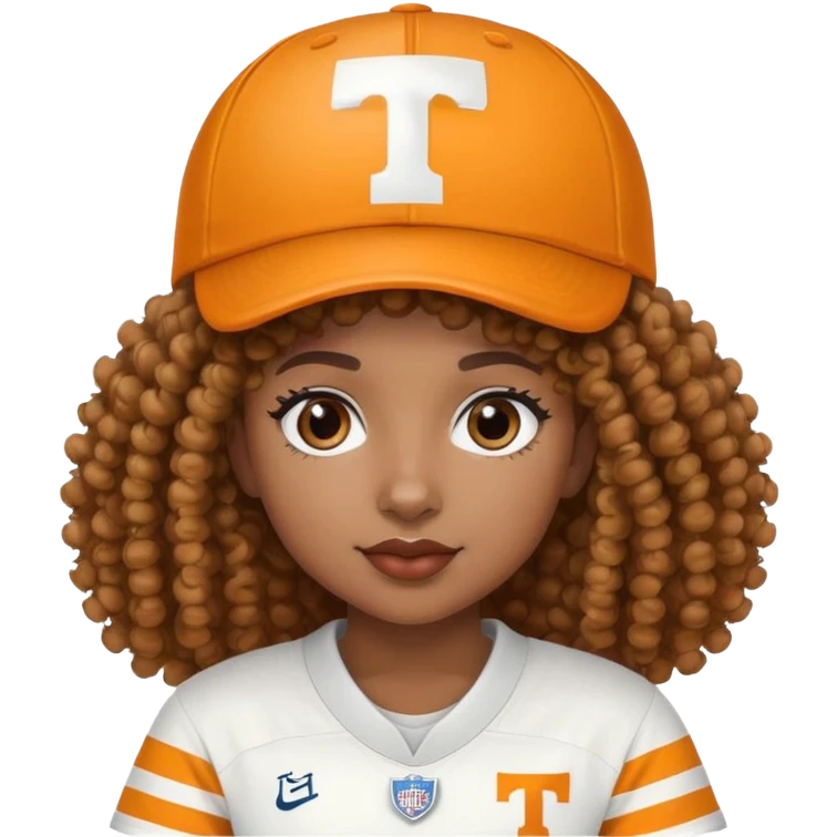 Black girl with curly hair and a Tennessee football hat emoji