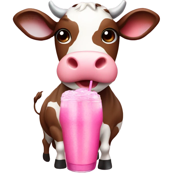 cute cow whit a pink bow and a cute brown drink emoji