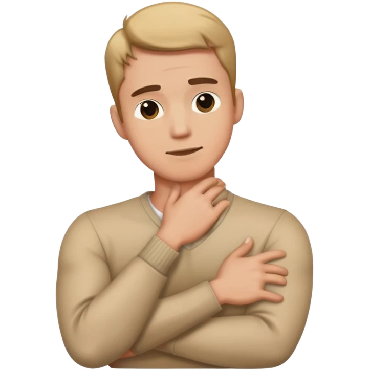 Guy with arm crossed holding neck emoji