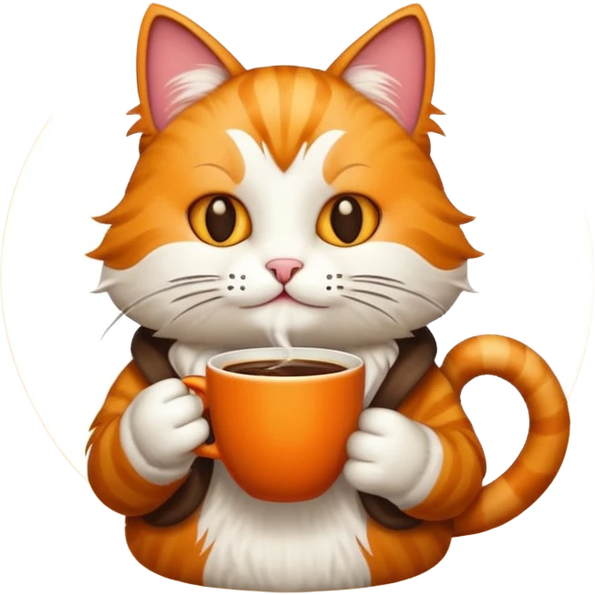 stylized cat emoji holding a cup of coffee emoji