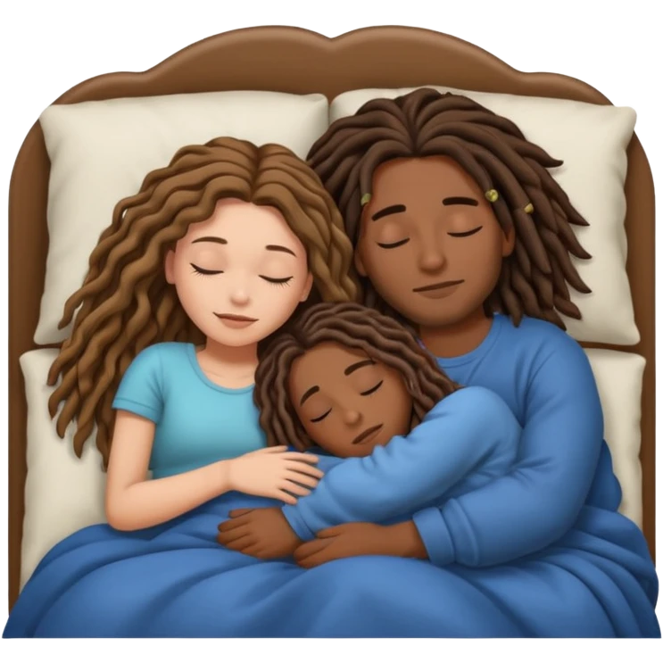 couple sleeping the male is brown skin with dreads and the female is hispanic with fair skin with long wavy brunette hair emoji
