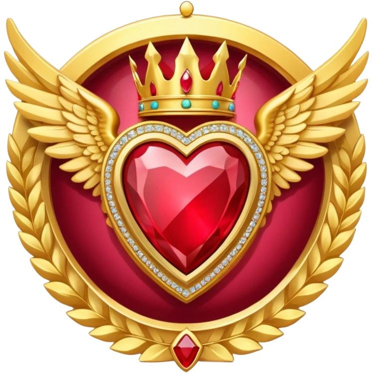 Big triangle rubby stone award-in-frame-decorated-with-big-golden-angel--wings and crown emoji