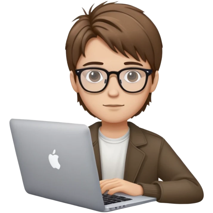 brown balayage straight hair student boy with MacBook with glasses emoji