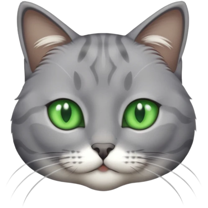 grey cat with green eyes and white stain bottom the neck emoji