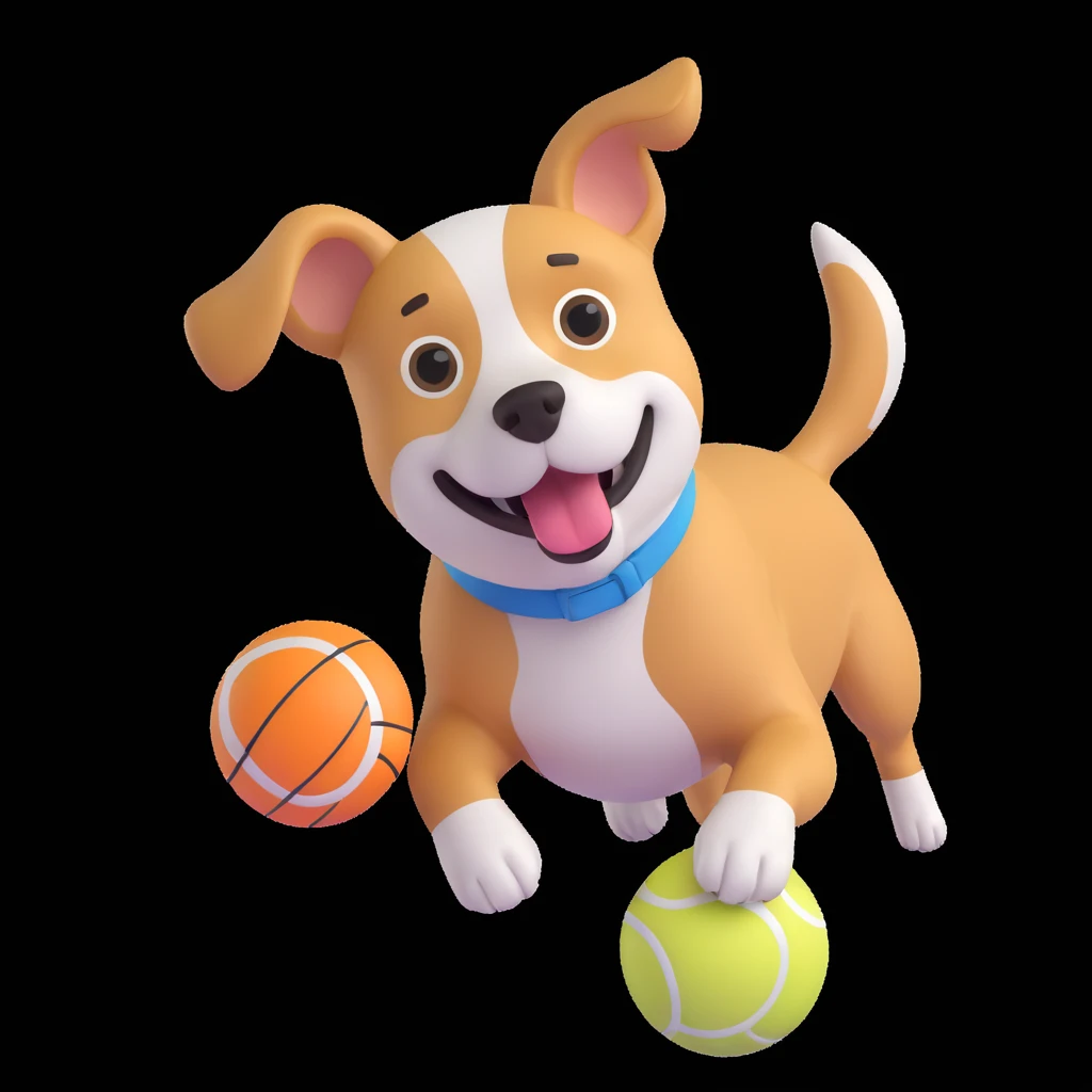 dog chasing ball in forrest, close up pose emoji