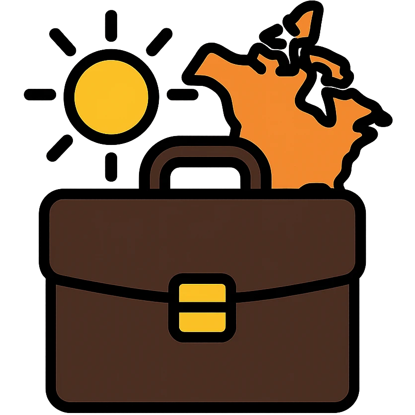 professional modern emoji of a briefcase with a sun and a North American map, clean corporate style, representing summer internship at Ipsos North America emoji