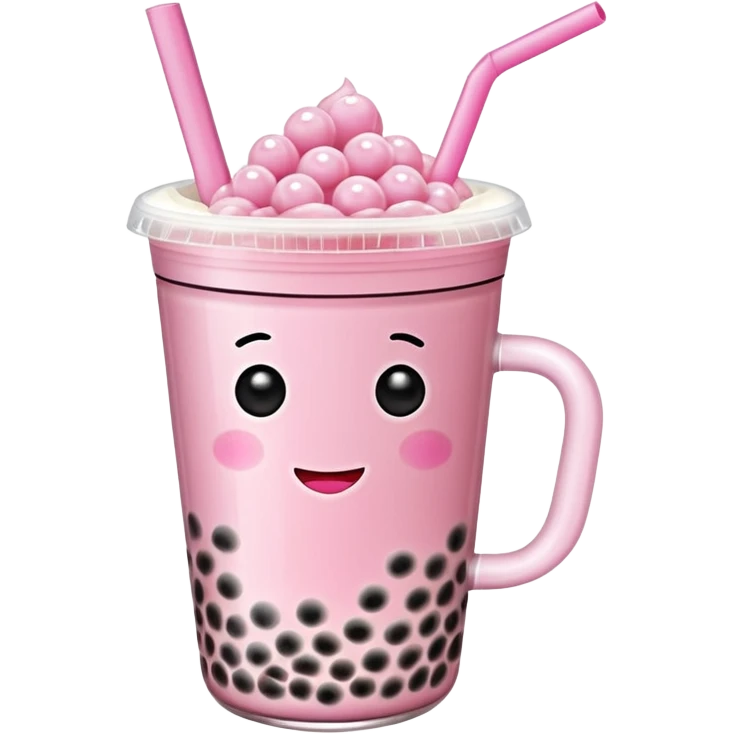 Pink mug with bubble tea emoji