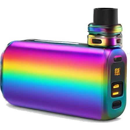 Realistic isolated rainbow metallic geekvape t200 Zeus vape device. emoji