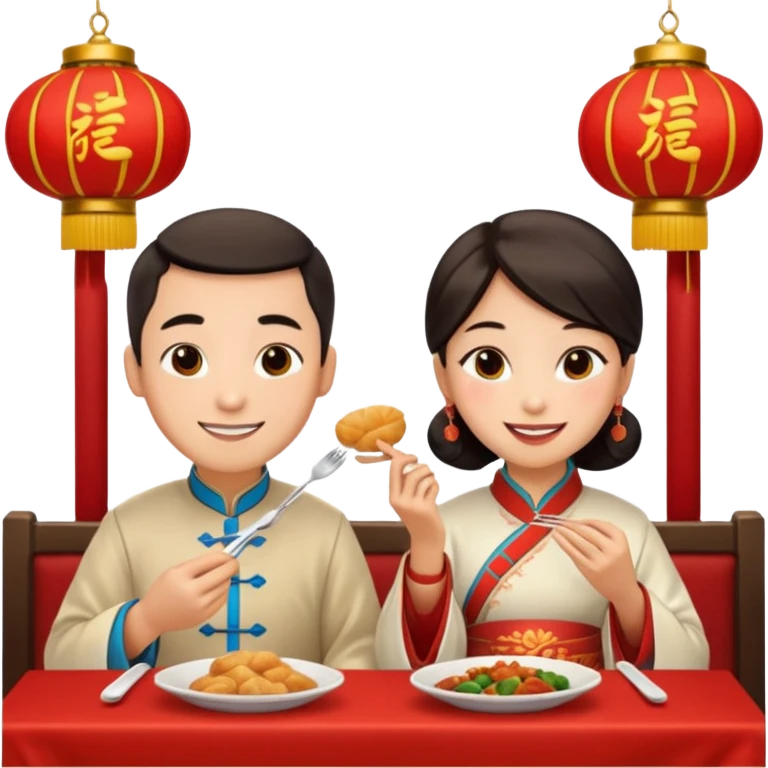ligth couple having dinner at a Chinese restaurant emoji