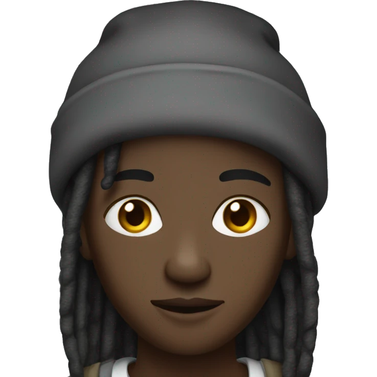Dark skin young adult with dreads wearing a beanie  emoji